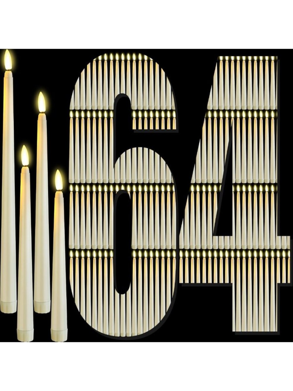 64 Pcs Flameless LED Taper Candles - Ivory White, Flickering Light Decor